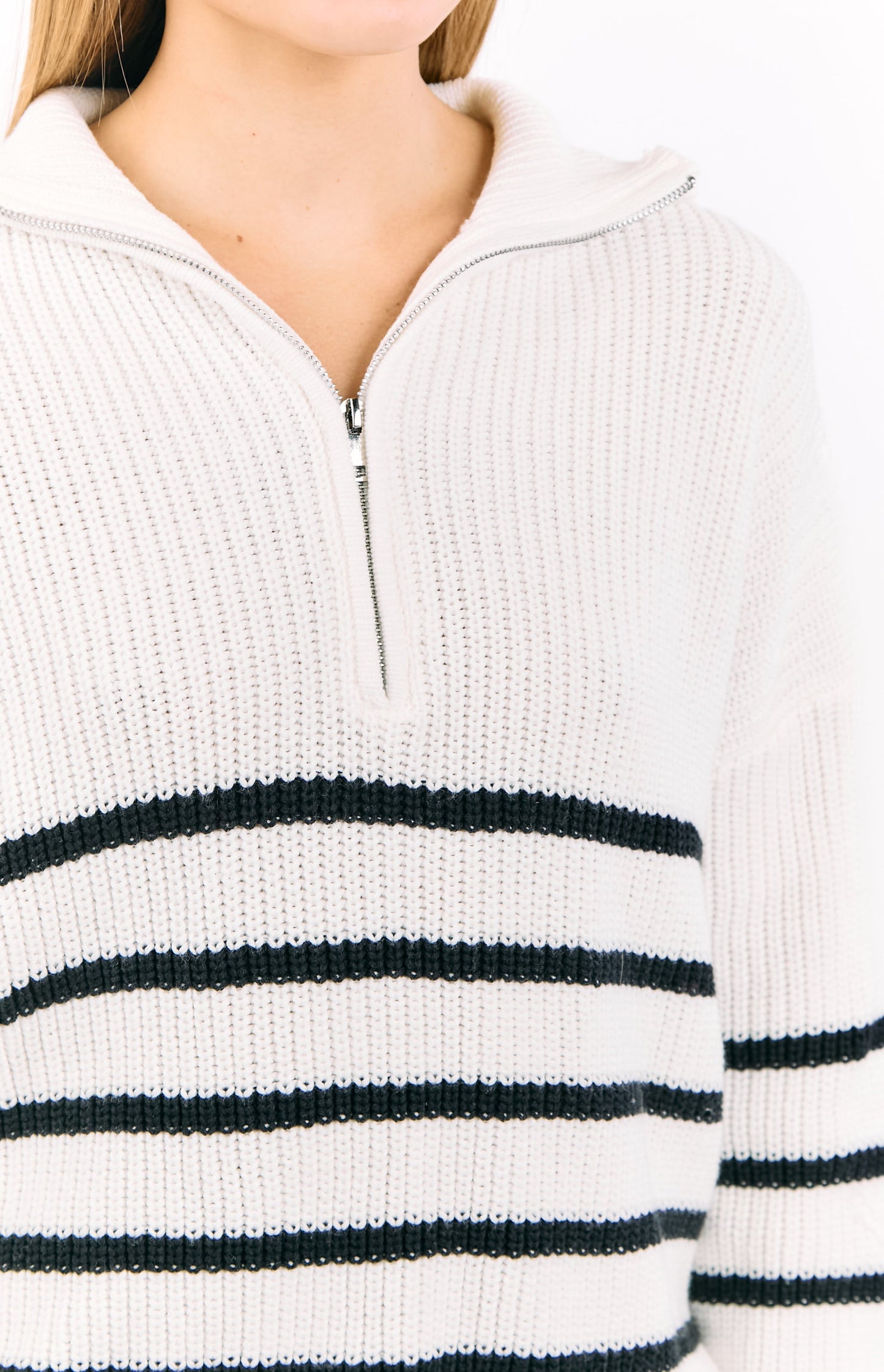 Copenhagen Cream Stripe Quarter Zip Knit Jumper