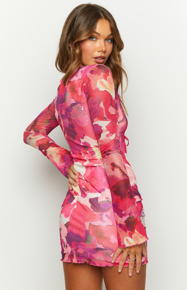 Emalie Pink Long Sleeve Mini Dress