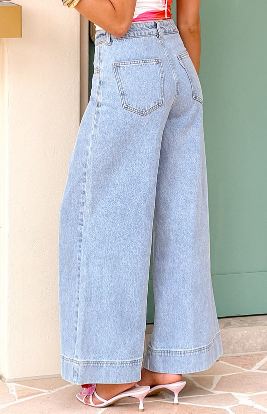 Khali Light Wash Denim Wide Leg Jeans