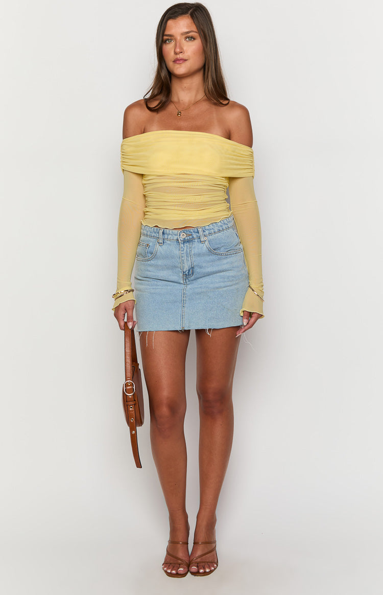 Sky Yellow Mesh Off Shoulder Top