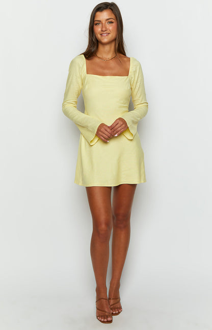 Arna Yellow Long Sleeve Mini Dress
