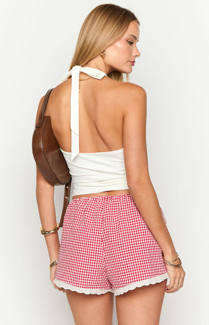Arnie Red Gingham Broderie Lace Shorts