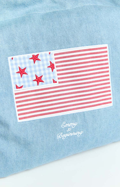 Beginning Washed Denim USA Tote Bag