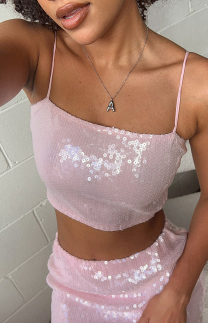 Bellah Pink Sequin Crop Top