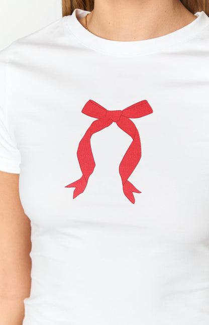 Bow White Baby Tee