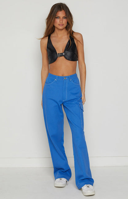 Camille Black Buckle Crop Top