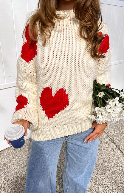 Chandi Cream Heart Chunky Knit Sweater