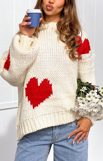 Chandi Cream Heart Chunky Knit Sweater