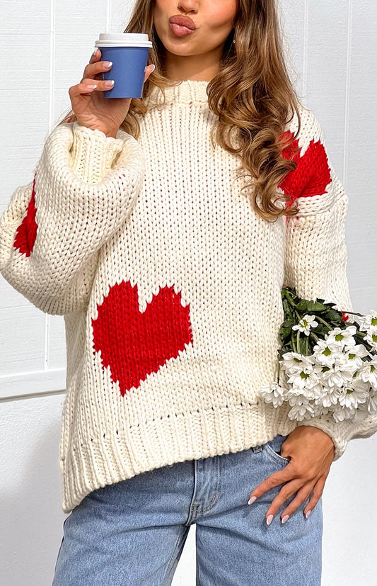 Chandi Cream Heart Chunky Knit Sweater