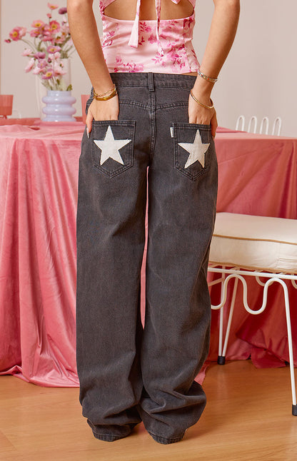 Charli Black Low Waist Baggy Leg Jeans