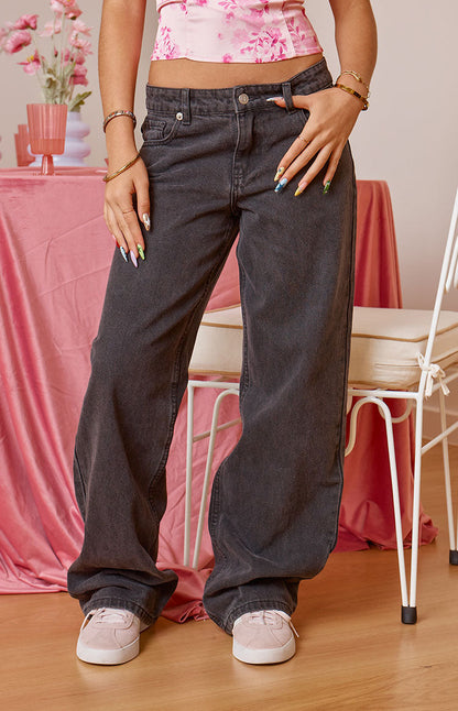 Charli Black Low Waist Baggy Leg Jeans