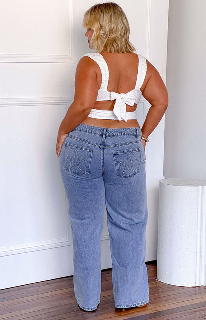 Clara Star Mid Wash Denim Low Rise Jeans