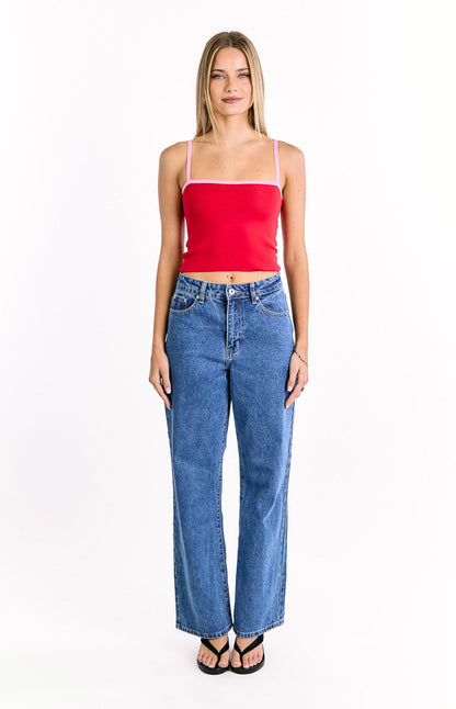 Florrie Red Pink Contrast Knit Top