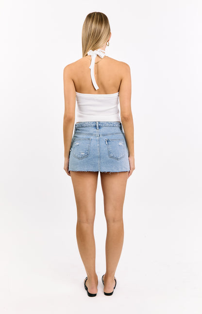 Found Love Light Wash Denim Low Rise Mini Skirt