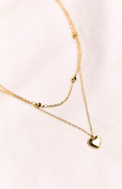 Gold Heart Double Chain Necklace