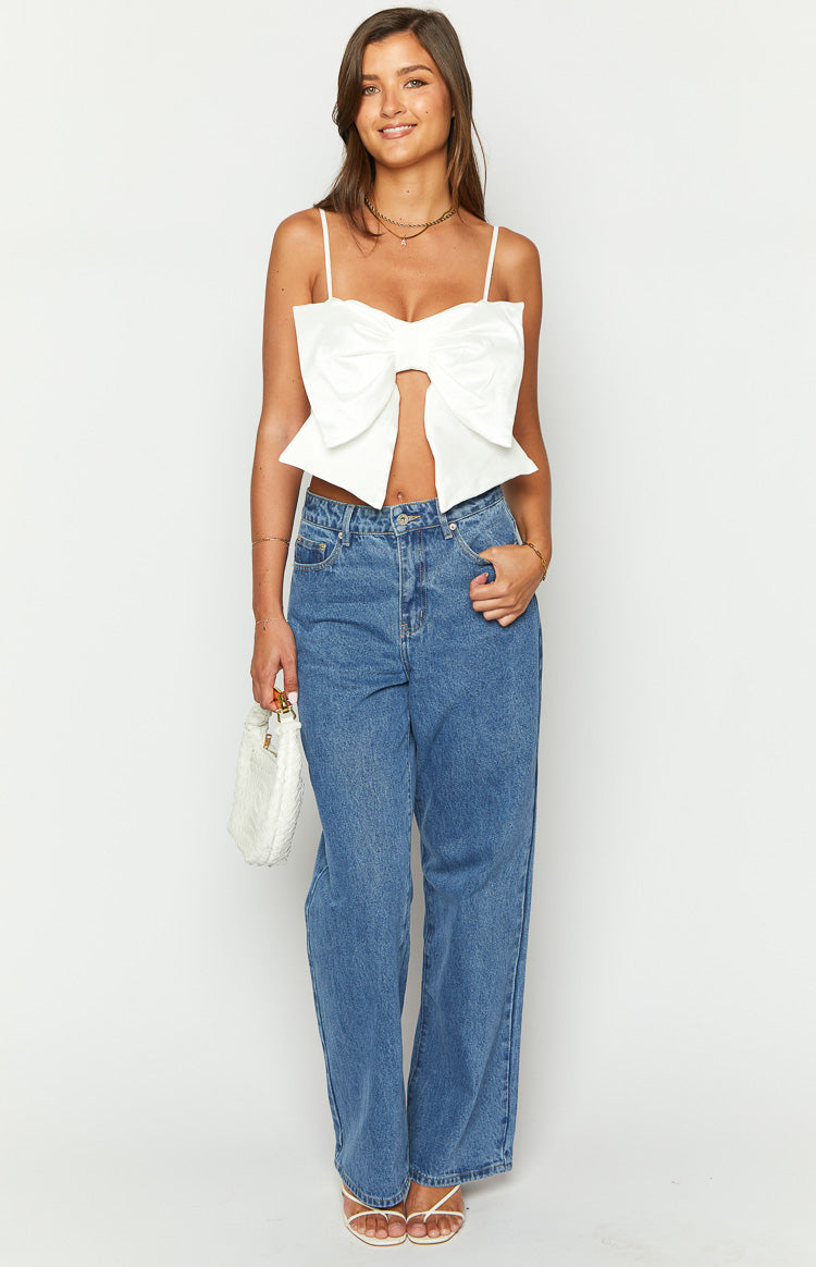 Isolde White Bow Crop Top