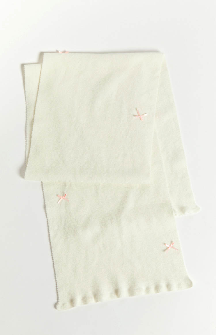 Izzy White Knitted Bow Scarf