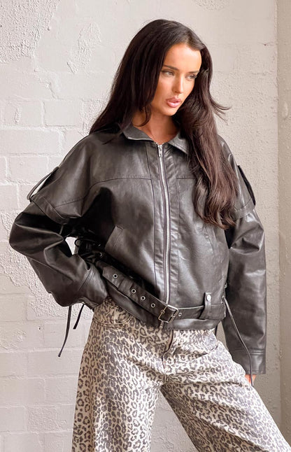 Jessica Anne PU Washed Black Jacket