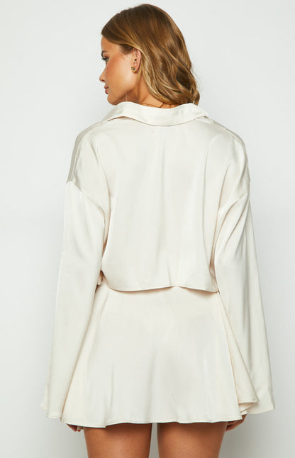 Johnston Cream Satin Mini Skirt