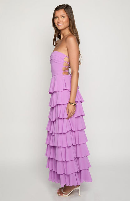 Kim Magenta Strapless Ruffle Maxi Dress