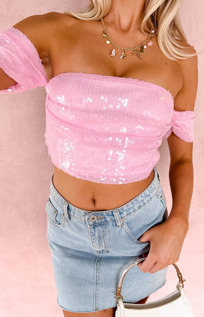 Klara Pink Sequin Crop Top