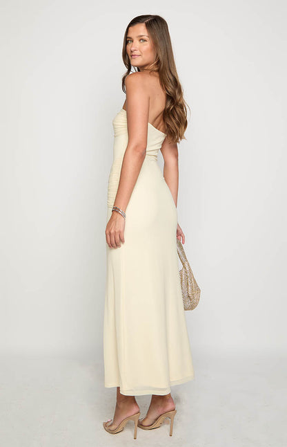Krissy Cream Mesh Strapless Maxi Dress