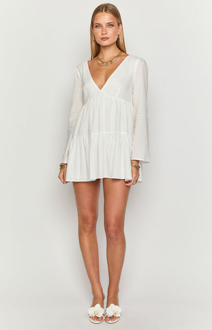 Lucky Heart White Long Sleeve Mini Dress
