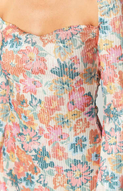 Marienne Pink Sequin Floral Print Mini Dress