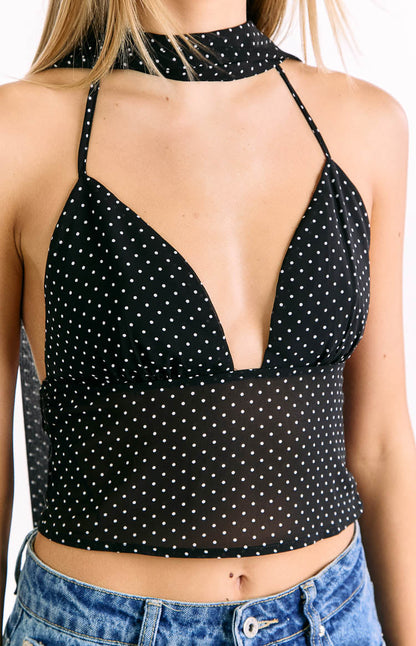 Maye Black Polka Dot Top