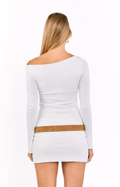 Myles White Long Sleeve Drop Shoulder Mini Dress