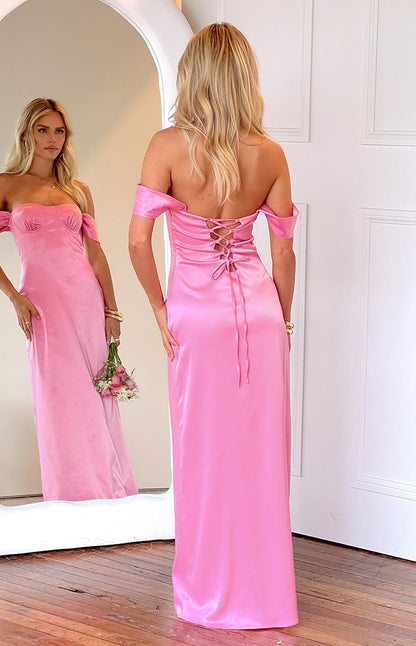 Naveah Pink Off Shoulder Maxi Dress
