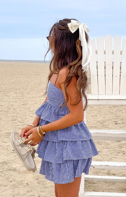 Paolo Navy Gingham Ruffle Mini Dress