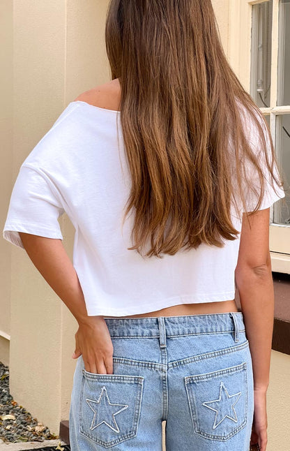 Reborn White Boxy Cropped Tee