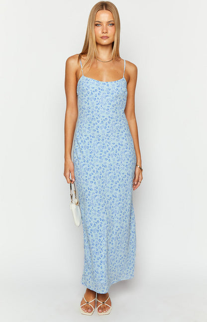 Renesmee Blue Floral Print Maxi Dress