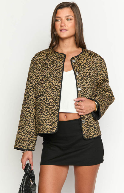 Robbie Leopard Print Quilted Jacket