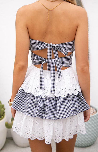 Rosealie Black And White Strapless Mini Dress