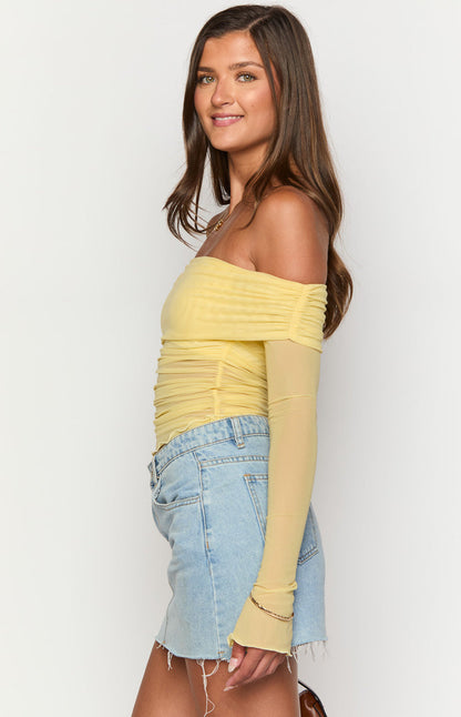 Sky Yellow Mesh Off Shoulder Top
