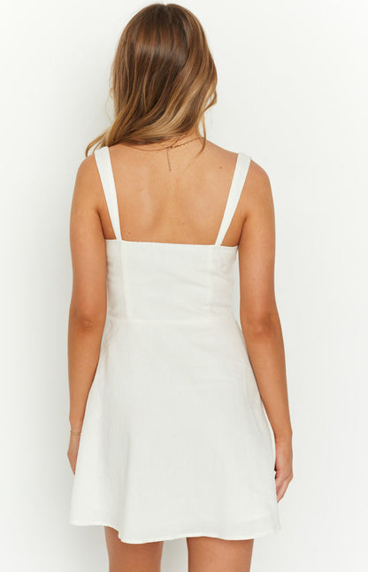 Sabrina White Linen Blend Mini Dress
