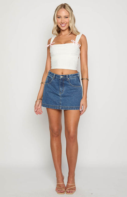 Skyline Swirl Mid Wash Denim Skort