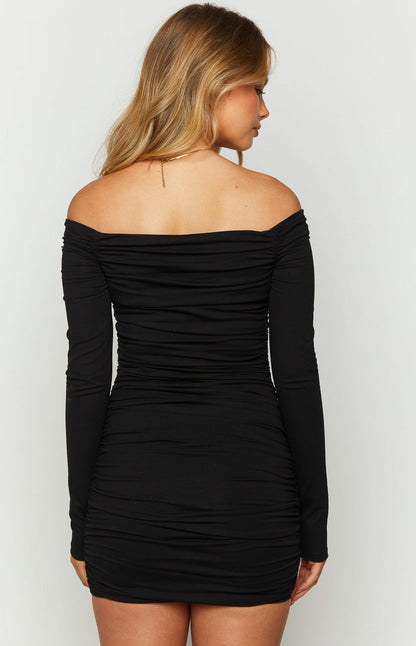 Solene Black Long Sleeve Mini Dress