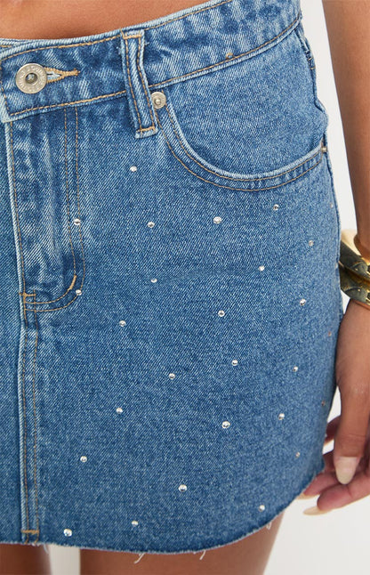 Sparks Siletto Mid Wash Denim Mini Skirt