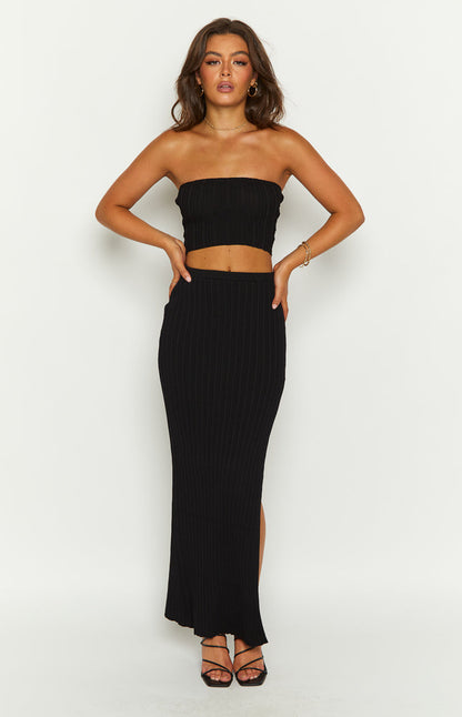 Summertime Black Knit Maxi Skirt