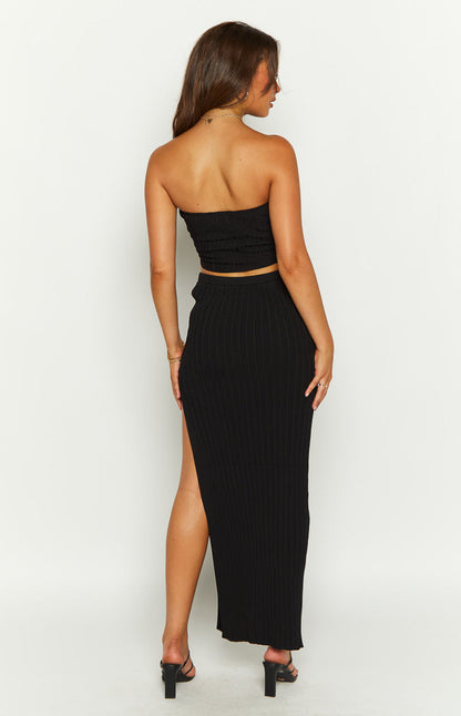 Summertime Black Knit Maxi Skirt