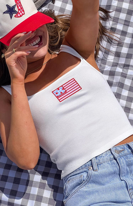Suzie White USA Embroidered Tank Top