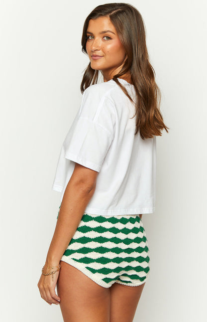 Sweet Stitches Green And White Shorts
