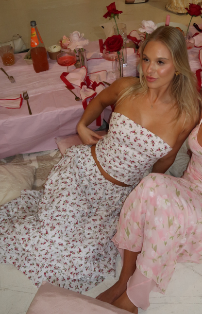 Paisley White Floral Strapless Top
