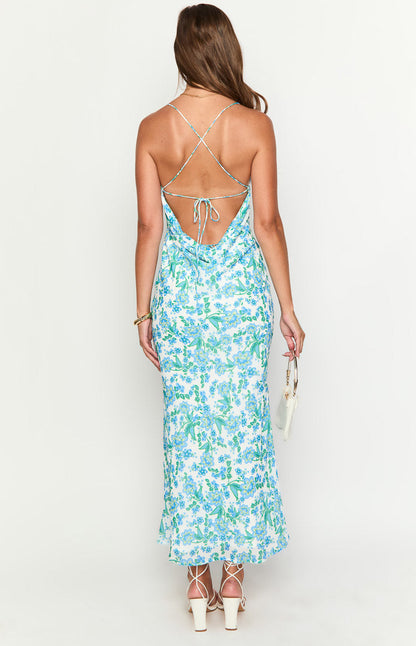 Valentina Blue Floral Maxi Dress