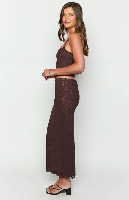 Willow Brown Lace Midi Skirt