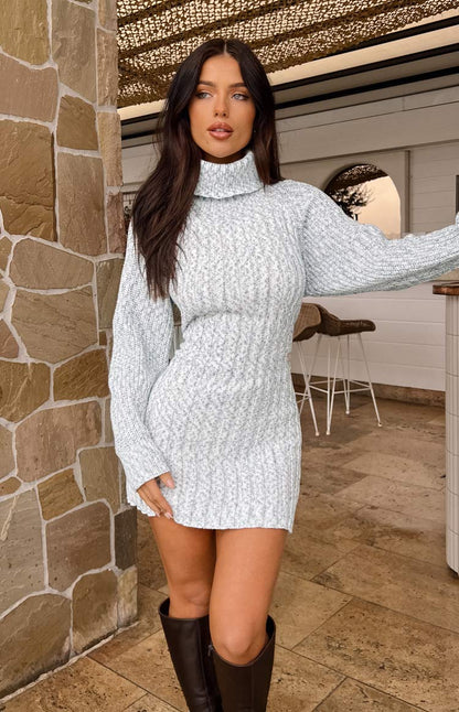 Xanthi Grey Roll Neck Sweater Mini Dress