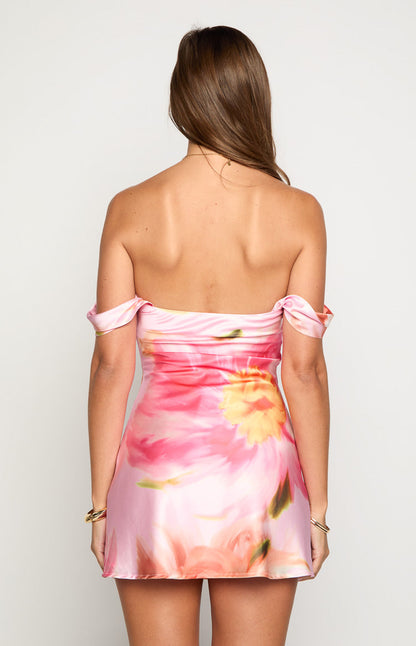 Zoella Pink Floral Off The Shoulder Mini Dress